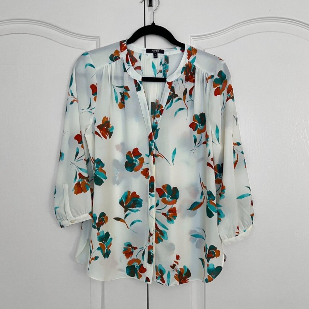 NYDJ Pintuck Blouse Floral Print Size Small